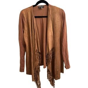 INC Suede Fringe Cardigan Women XL Boho Western Open Front Drape Jacket Festival
